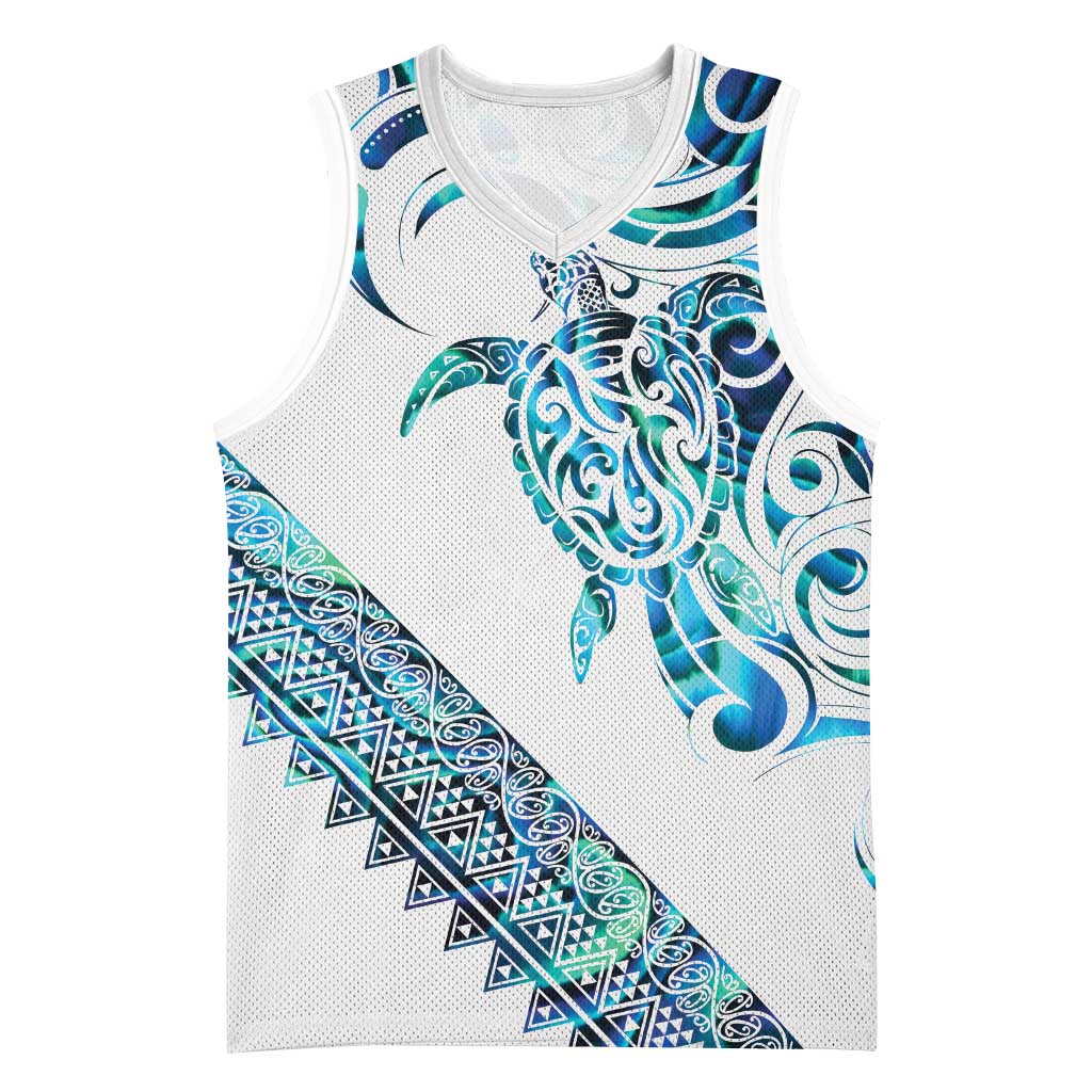 Kahui Whetu Paua shell Kowhaiwhai Taniko Personalised Basketball Jersey Turtle Tattoo Maori Tribal Style