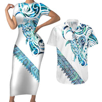 Kahui Whetu Paua shell Kowhaiwhai Taniko Personalised Couples Matching Short Sleeve Bodycon Dress and Hawaiian Shirt Turtle Tattoo Maori Tribal Style
