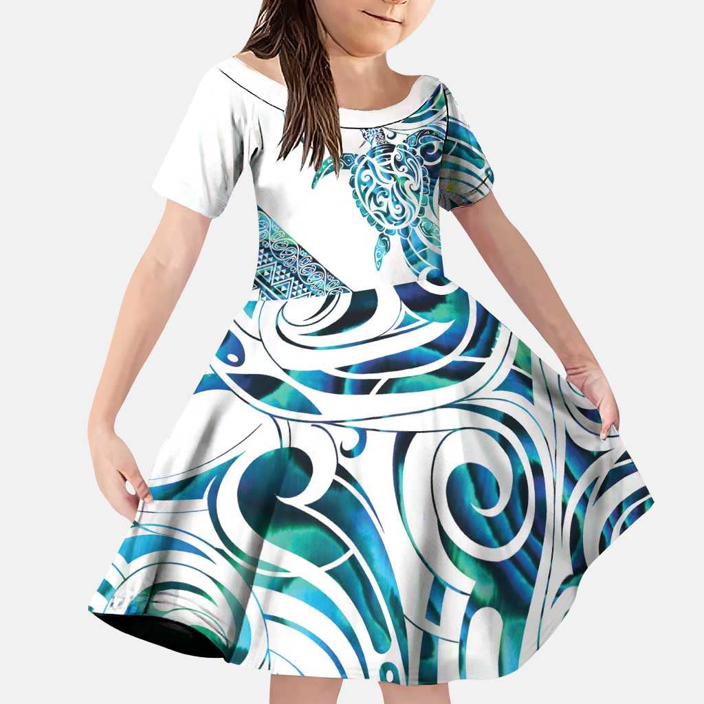 Kahui Whetu Paua shell Kowhaiwhai Taniko Personalised Family Matching Long Sleeve Bodycon Dress and Hawaiian Shirt Turtle Tattoo Maori Tribal Style