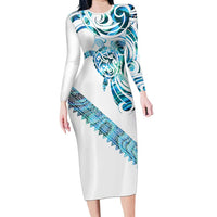 Kahui Whetu Paua shell Kowhaiwhai Taniko Personalised Family Matching Long Sleeve Bodycon Dress and Hawaiian Shirt Turtle Tattoo Maori Tribal Style