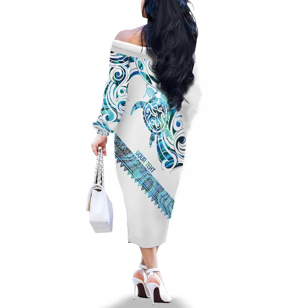 Kahui Whetu Paua shell Kowhaiwhai Taniko Personalised Family Matching Off The Shoulder Long Sleeve Dress and Hawaiian Shirt Turtle Tattoo Maori Tribal Style