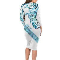 Kahui Whetu Paua shell Kowhaiwhai Taniko Personalised Long Sleeve Bodycon Dress Turtle Tattoo Maori Tribal Style
