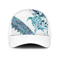 Kahui Whetu Paua shell Kowhaiwhai Taniko Mesh Trucker Cap Turtle Tattoo Maori Tribal Style LT9 One Size White Blue - Polynesian Pride