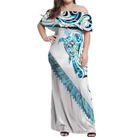 Kahui Whetu Paua shell Kowhaiwhai Taniko Personalised Off Shoulder Maxi Dress Turtle Tattoo Maori Tribal Style