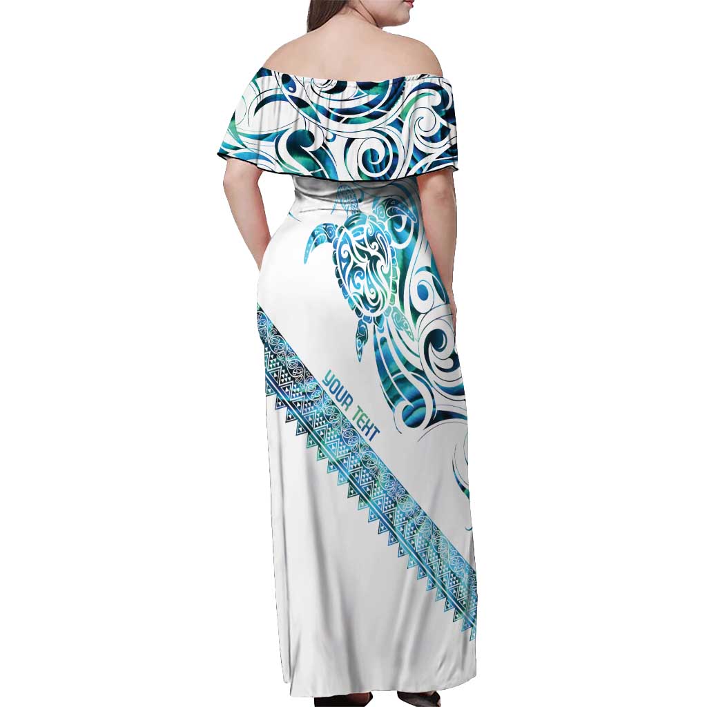 Kahui Whetu Paua shell Kowhaiwhai Taniko Personalised Off Shoulder Maxi Dress Turtle Tattoo Maori Tribal Style
