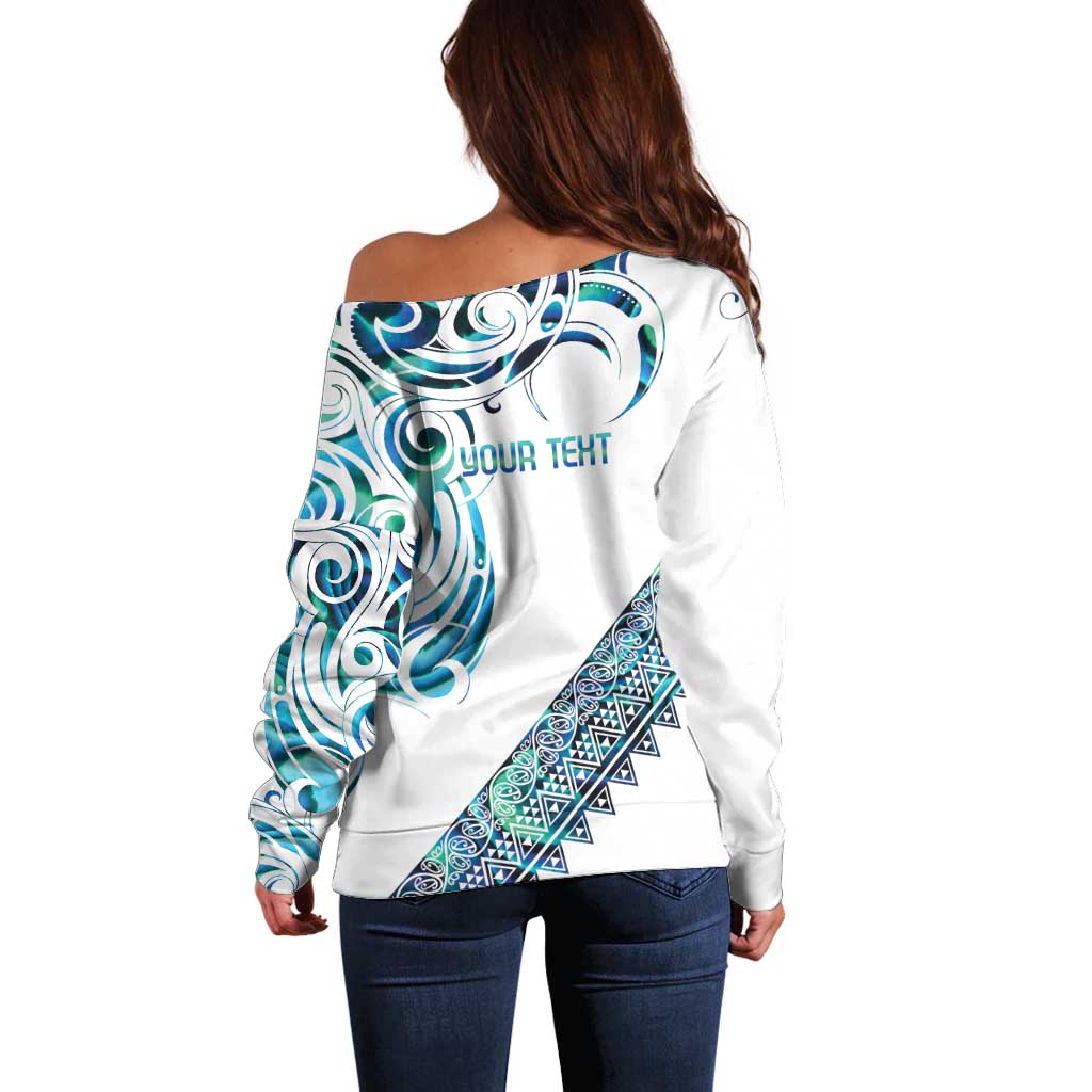 Kahui Whetu Paua shell Kowhaiwhai Taniko Personalised Off Shoulder Sweater Turtle Tattoo Maori Tribal Style
