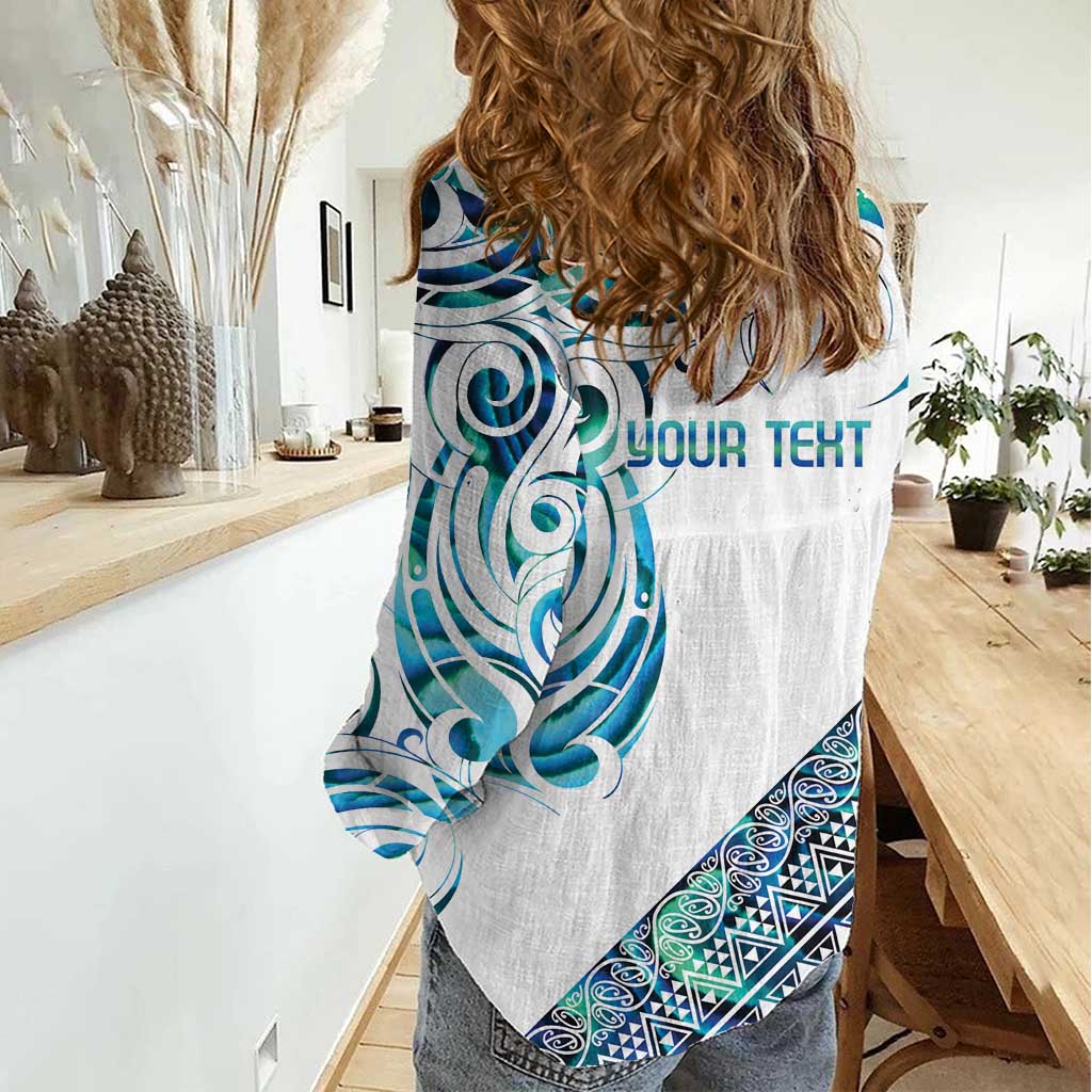 Kahui Whetu Paua shell Kowhaiwhai Taniko Personalised Women Casual Shirt Turtle Tattoo Maori Tribal Style