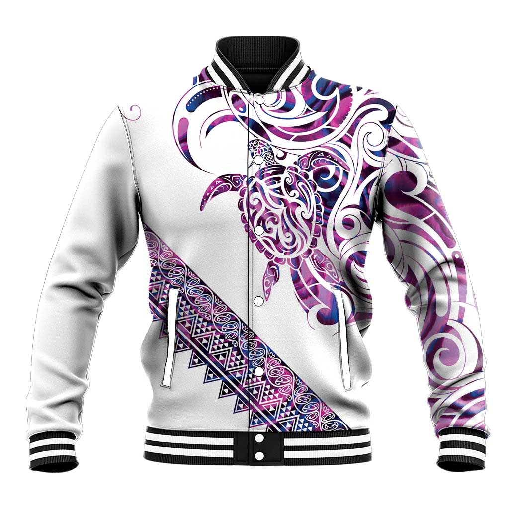 Mawhero Paua shell Kowhaiwhai Taniko Personalised Baseball Jacket Turtle Tattoo Maori Tribal Style