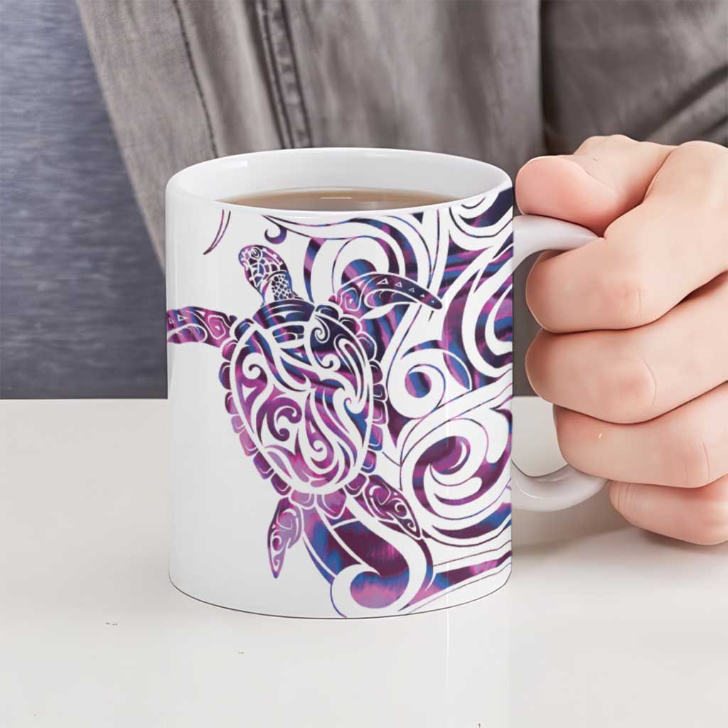 Mawhero Paua shell Kowhaiwhai Taniko Personalised Ceramic Mug Turtle Tattoo Maori Tribal Style