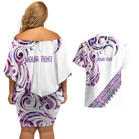 Mawhero Paua shell Kowhaiwhai Taniko Personalised Couples Matching Off Shoulder Short Dress and Hawaiian Shirt Turtle Tattoo Maori Tribal Style
