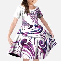 Mawhero Paua shell Kowhaiwhai Taniko Personalised Family Matching Off Shoulder Short Dress and Hawaiian Shirt Turtle Tattoo Maori Tribal Style