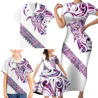 Mawhero Paua shell Kowhaiwhai Taniko Personalised Family Matching Short Sleeve Bodycon Dress and Hawaiian Shirt Turtle Tattoo Maori Tribal Style