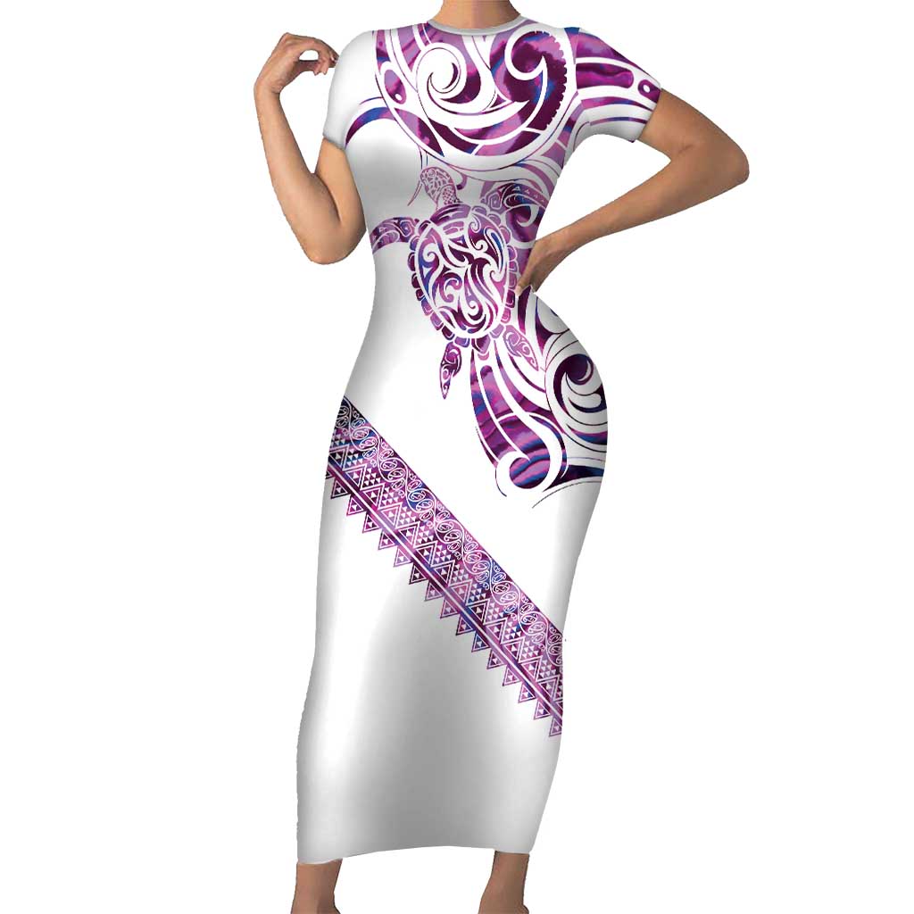 Mawhero Paua shell Kowhaiwhai Taniko Personalised Family Matching Short Sleeve Bodycon Dress and Hawaiian Shirt Turtle Tattoo Maori Tribal Style