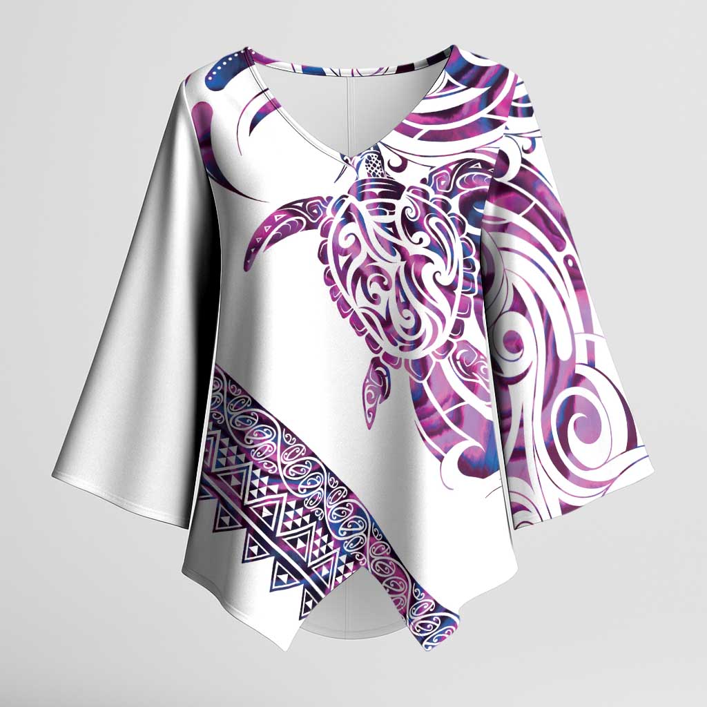 Mawhero Paua shell Kowhaiwhai Taniko Personalised Kimono Sleeve Blouse Turtle Tattoo Maori Tribal Style