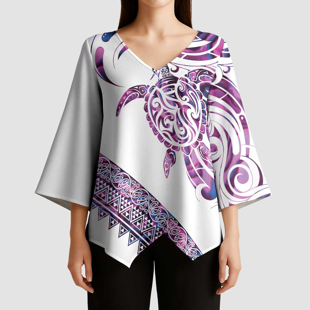 Mawhero Paua shell Kowhaiwhai Taniko Personalised Kimono Sleeve Blouse Turtle Tattoo Maori Tribal Style
