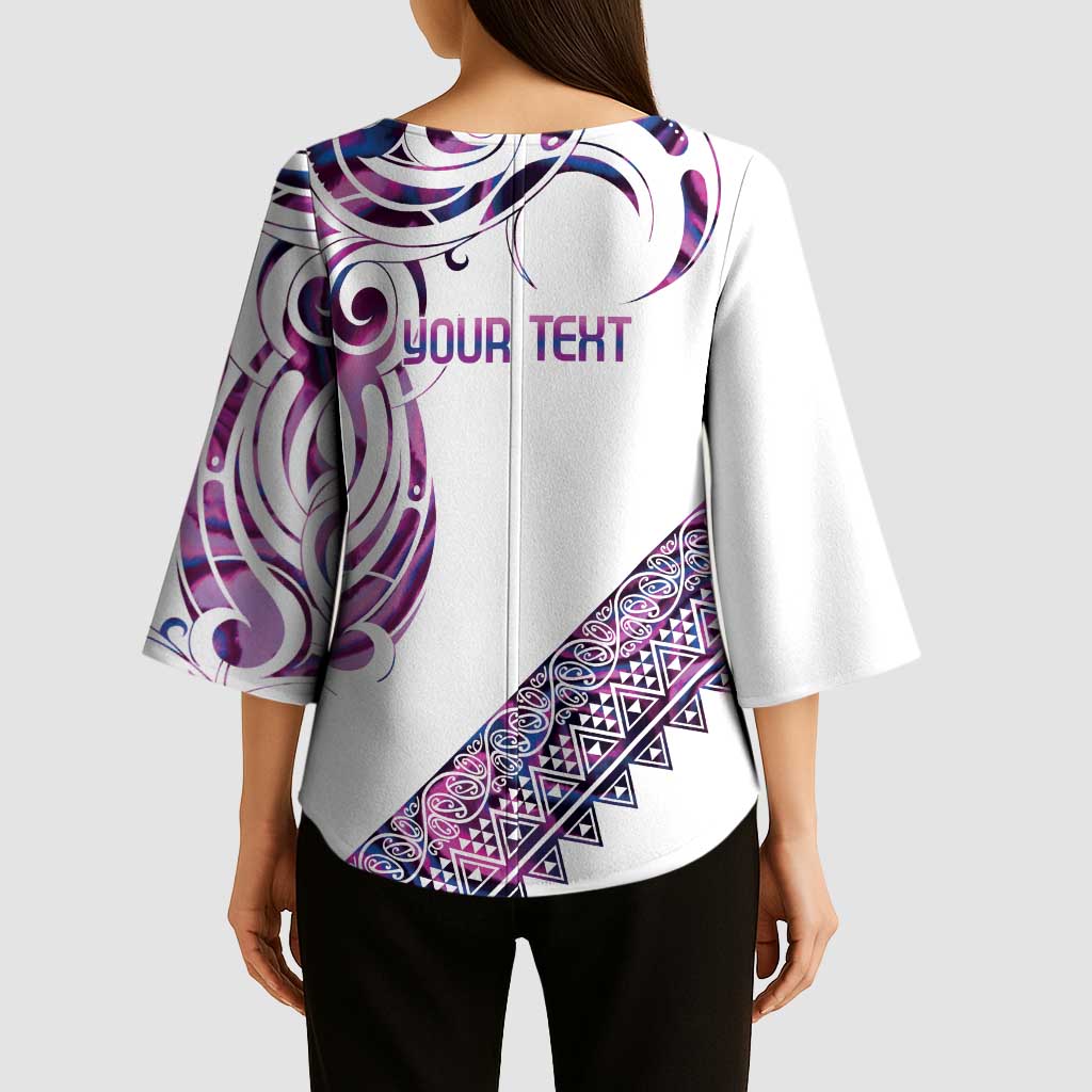 Mawhero Paua shell Kowhaiwhai Taniko Personalised Kimono Sleeve Blouse Turtle Tattoo Maori Tribal Style