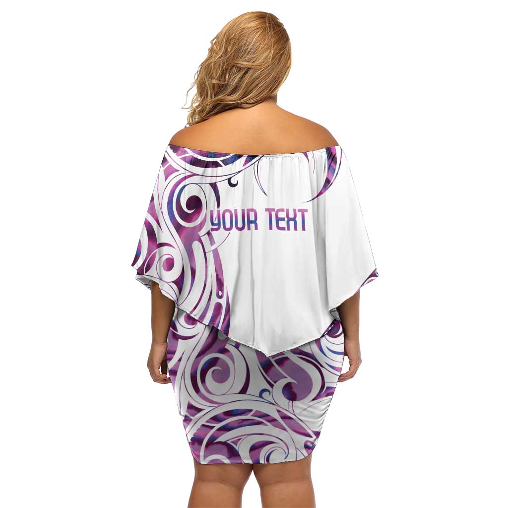 Mawhero Paua shell Kowhaiwhai Taniko Personalised Off Shoulder Short Dress Turtle Tattoo Maori Tribal Style