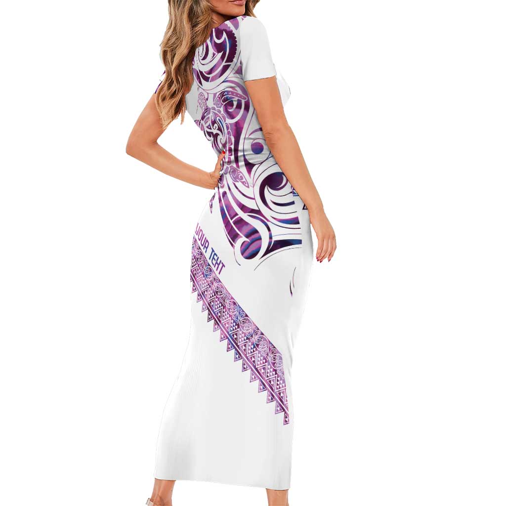 Mawhero Paua shell Kowhaiwhai Taniko Personalised Short Sleeve Bodycon Dress Turtle Tattoo Maori Tribal Style