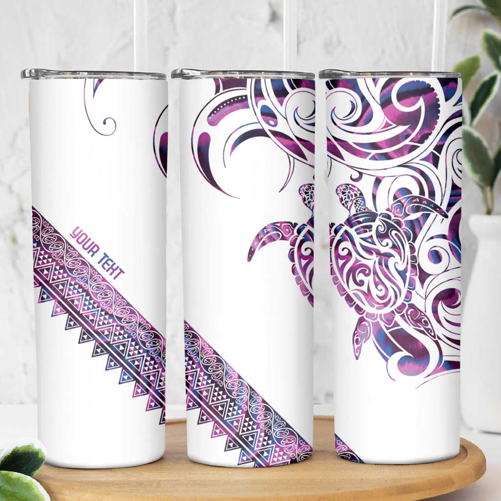 Mawhero Paua shell Kowhaiwhai Taniko Personalised Skinny Tumbler Turtle Tattoo Maori Tribal Style