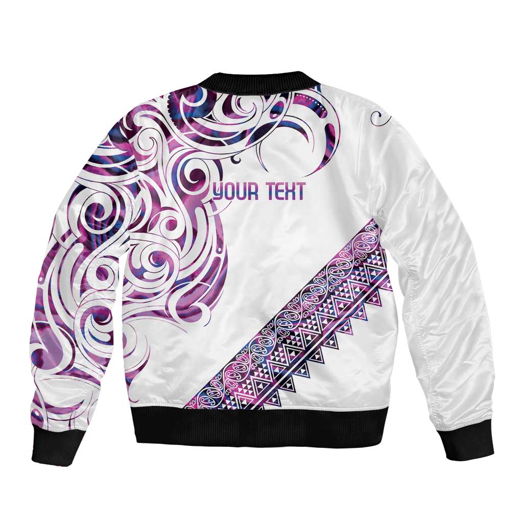 Mawhero Paua shell Kowhaiwhai Taniko Personalised Sleeve Zip Bomber Jacket Turtle Tattoo Maori Tribal Style LT9 - Polynesian Pride