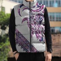 Mawhero Paua shell Kowhaiwhai Taniko Personalised Sleeveless Puffer Jacket Turtle Tattoo Maori Tribal Style