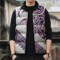 Mawhero Paua shell Kowhaiwhai Taniko Personalised Sleeveless Puffer Jacket Turtle Tattoo Maori Tribal Style