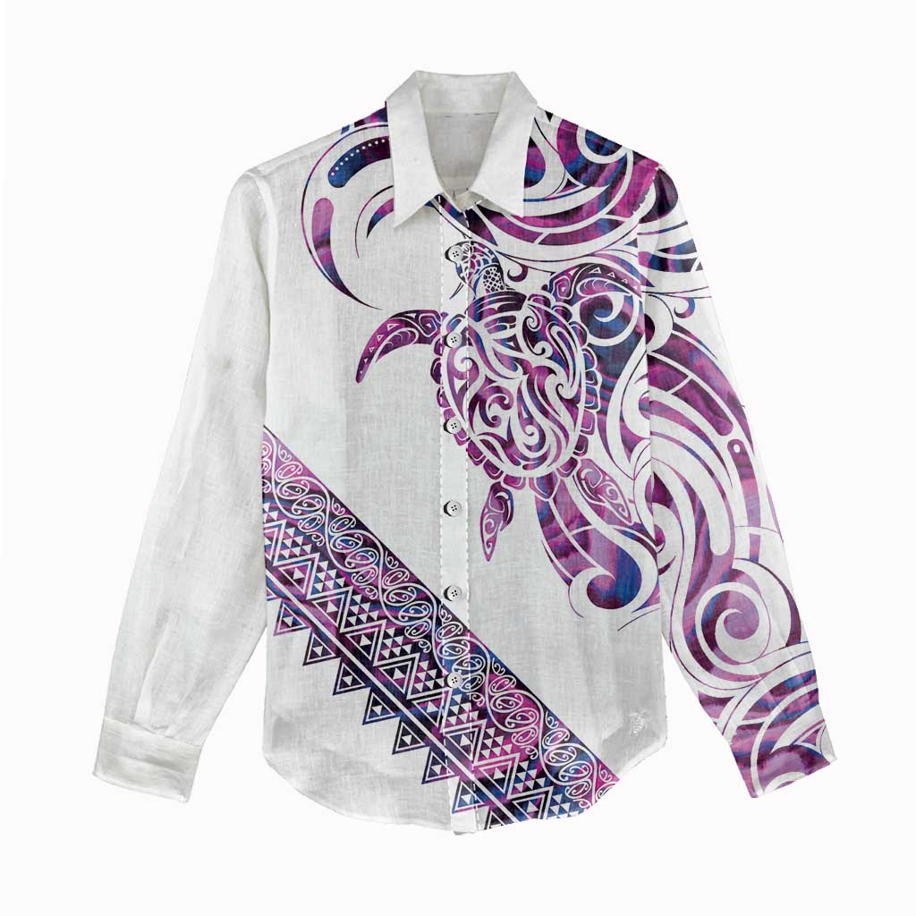 Mawhero Paua shell Kowhaiwhai Taniko Personalised Women Casual Shirt Turtle Tattoo Maori Tribal Style
