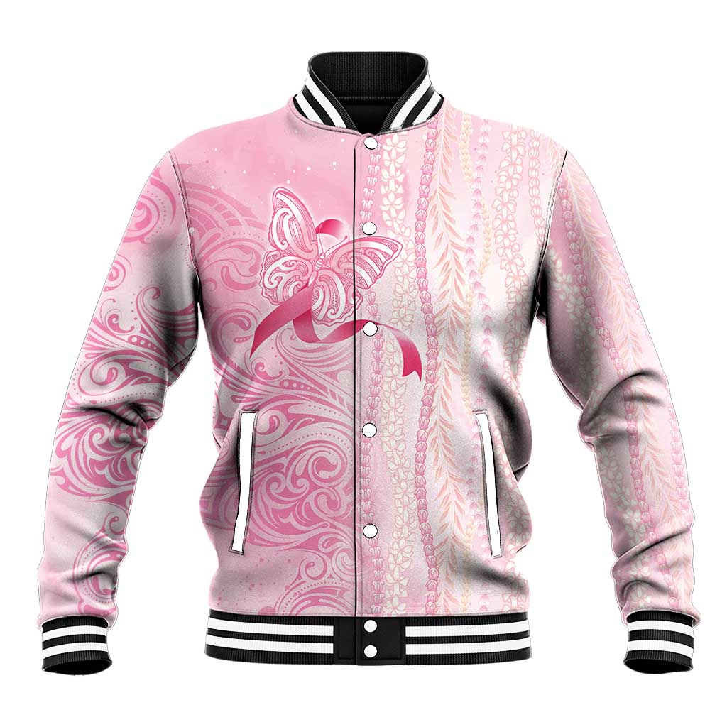 Breast Cancer Awareness Baseball Jacket Maile Pikake Lokelani Crown Flower Lei Inspired