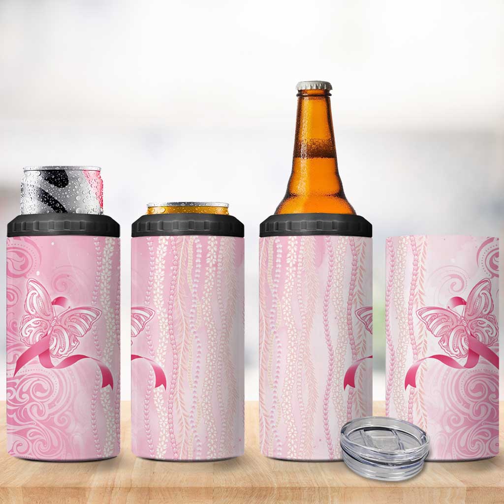 Breast Cancer Awareness 4 in 1 Can Cooler Tumbler Maile Pikake Lokelani Crown Flower Lei Inspired