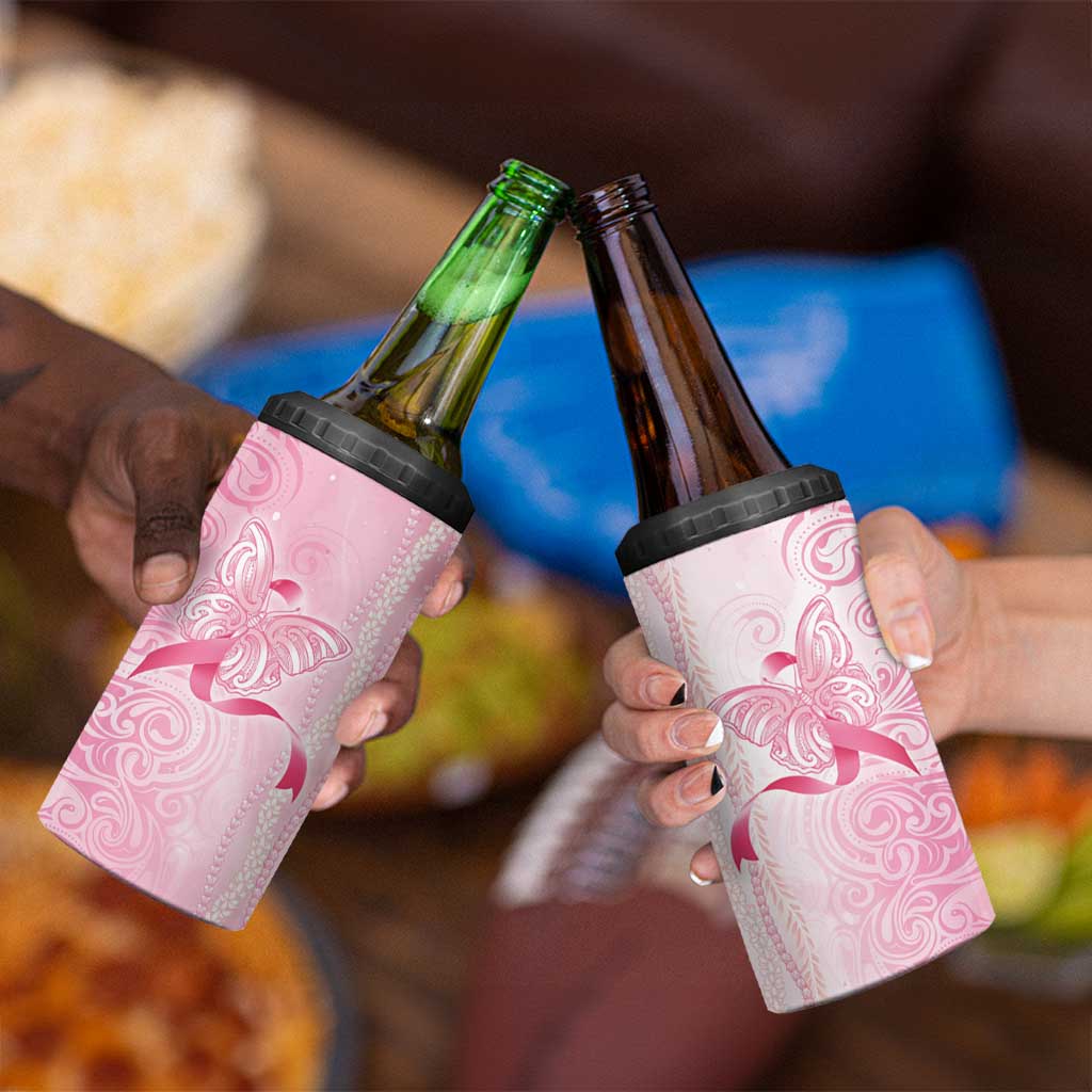 Breast Cancer Awareness 4 in 1 Can Cooler Tumbler Maile Pikake Lokelani Crown Flower Lei Inspired