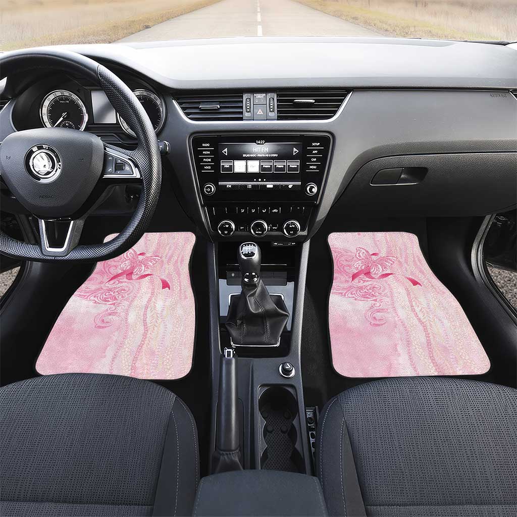 Breast Cancer Awareness Car Mats Maile Pikake Lokelani Crown Flower Lei Inspired LT9 Set 2pcs - Front Pink - Polynesian Pride