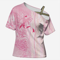 Breast Cancer Awareness Cross Shoulder Shirt Maile Pikake Lokelani Crown Flower Lei Inspired LT9 Female Pink - Polynesian Pride