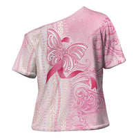 Breast Cancer Awareness Cross Shoulder Shirt Maile Pikake Lokelani Crown Flower Lei Inspired LT9 - Polynesian Pride