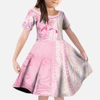 Breast Cancer Awareness Family Matching Summer Maxi Dress and Hawaiian Shirt Maile Pikake Lokelani Crown Flower Lei Inspired LT9 Daughter's Dress Pink - Polynesian Pride