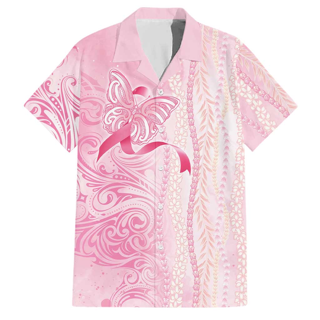 Breast Cancer Awareness Family Matching Summer Maxi Dress and Hawaiian Shirt Maile Pikake Lokelani Crown Flower Lei Inspired LT9 Dad's Shirt - Short Sleeve Pink - Polynesian Pride