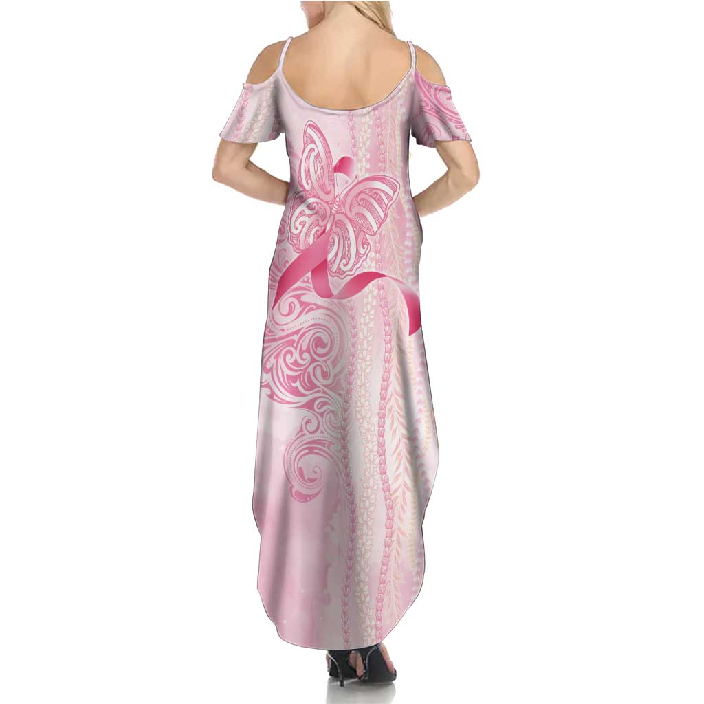Breast Cancer Awareness Family Matching Summer Maxi Dress and Hawaiian Shirt Maile Pikake Lokelani Crown Flower Lei Inspired LT9 - Polynesian Pride