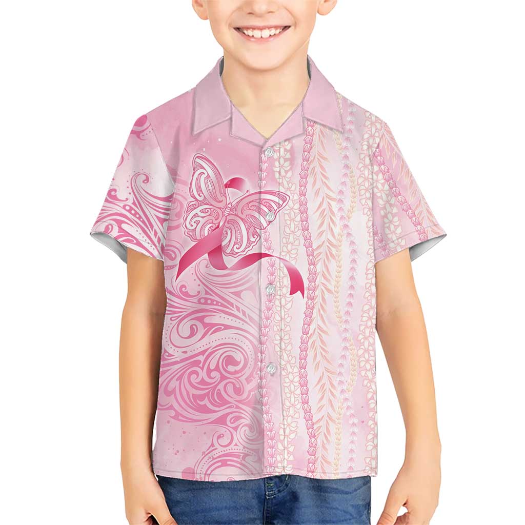 Breast Cancer Awareness Family Matching Summer Maxi Dress and Hawaiian Shirt Maile Pikake Lokelani Crown Flower Lei Inspired LT9 Son's Shirt Pink - Polynesian Pride