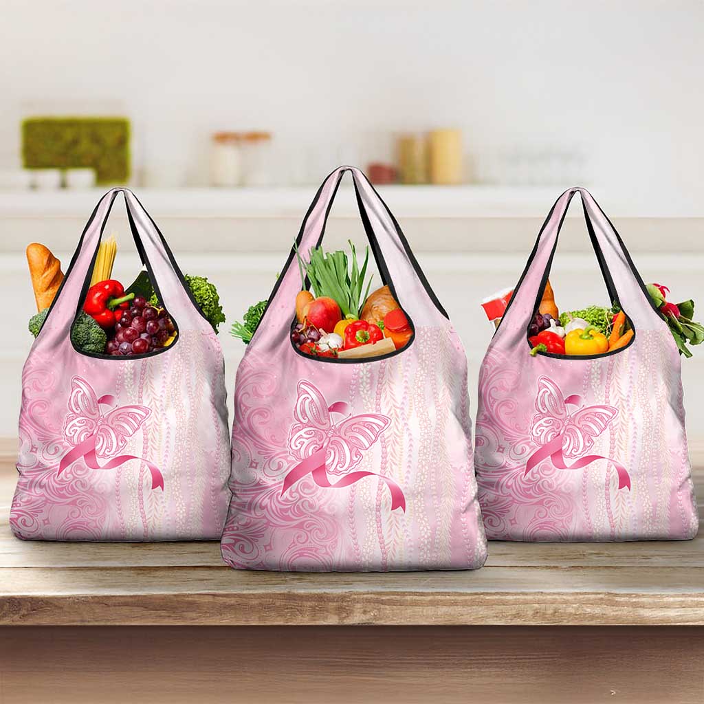 Breast Cancer Awareness Grocery Bag Maile Pikake Lokelani Crown Flower Lei Inspired LT9 3-pack One Size Pink - Polynesian Pride