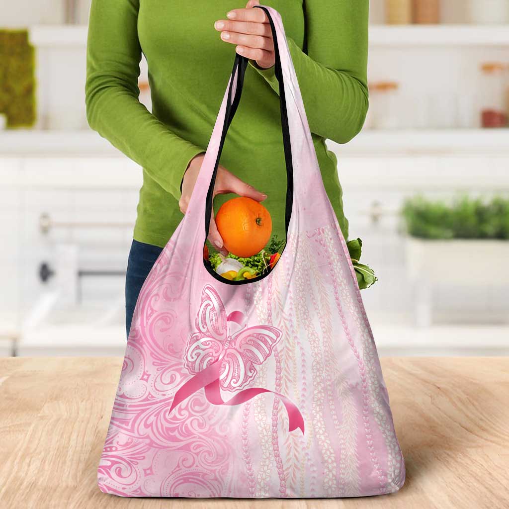 Breast Cancer Awareness Grocery Bag Maile Pikake Lokelani Crown Flower Lei Inspired LT9 - Polynesian Pride