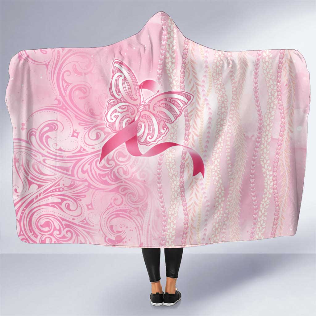 Breast Cancer Awareness Hooded Blanket Maile Pikake Lokelani Crown Flower Lei Inspired LT9 One Size Pink - Polynesian Pride