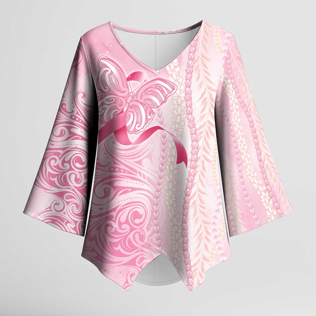 Breast Cancer Awareness Kimono Sleeve Blouse Maile Pikake Lokelani Crown Flower Lei Inspired LT9 Female Pink - Polynesian Pride