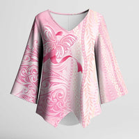 Breast Cancer Awareness Kimono Sleeve Blouse Maile Pikake Lokelani Crown Flower Lei Inspired LT9 Female Pink - Polynesian Pride