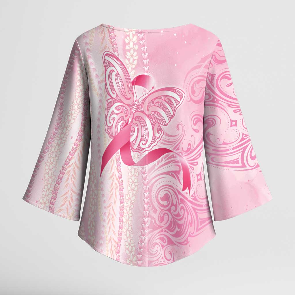 Breast Cancer Awareness Kimono Sleeve Blouse Maile Pikake Lokelani Crown Flower Lei Inspired LT9 - Polynesian Pride