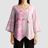 Breast Cancer Awareness Kimono Sleeve Blouse Maile Pikake Lokelani Crown Flower Lei Inspired LT9 - Polynesian Pride