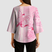 Breast Cancer Awareness Kimono Sleeve Blouse Maile Pikake Lokelani Crown Flower Lei Inspired LT9 - Polynesian Pride