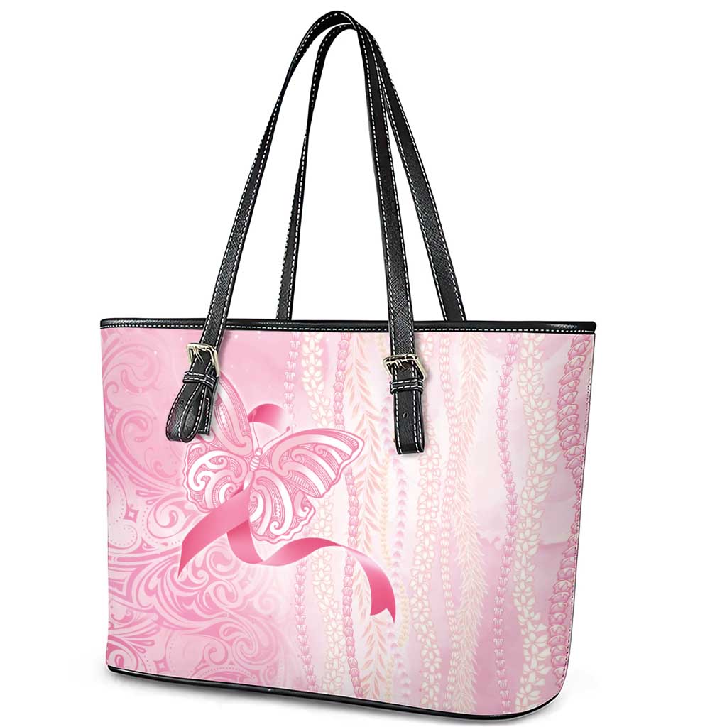 Breast Cancer Awareness Leather Tote Bag Maile Pikake Lokelani Crown Flower Lei Inspired