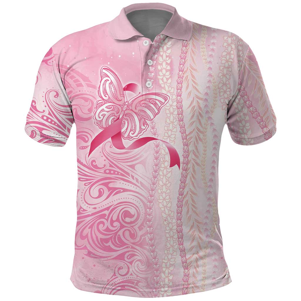 Breast Cancer Awareness Polo Shirt Maile Pikake Lokelani Crown Flower Lei Inspired