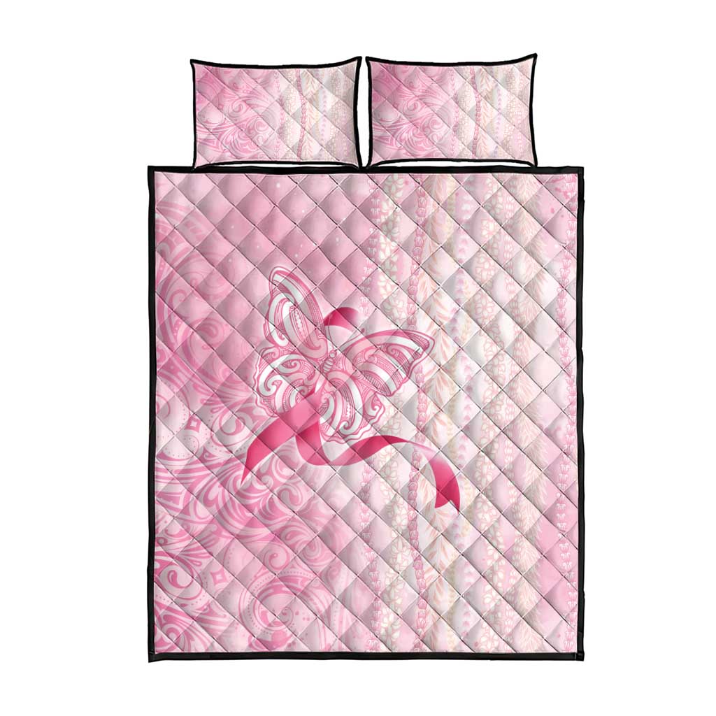 Breast Cancer Awareness Quilt Bed Set Maile Pikake Lokelani Crown Flower Lei Inspired LT9 - Polynesian Pride