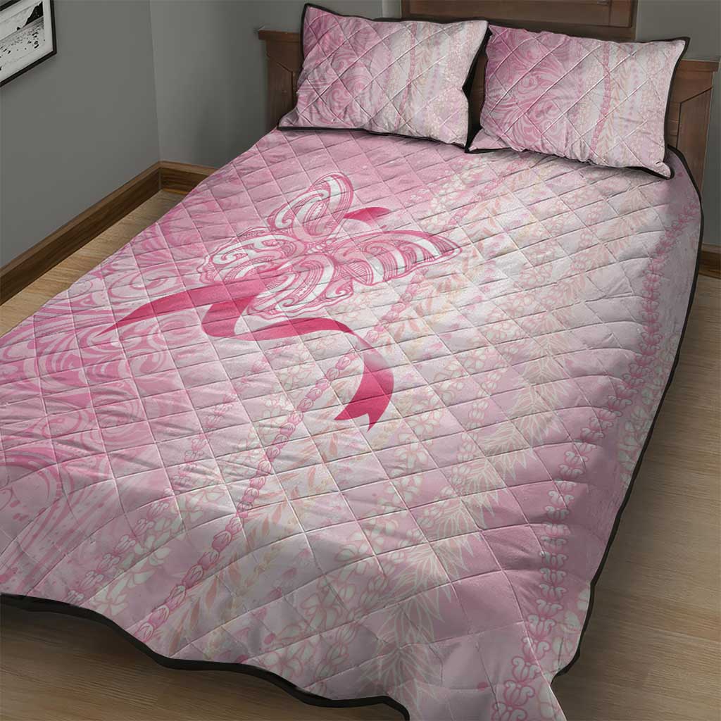 Breast Cancer Awareness Quilt Bed Set Maile Pikake Lokelani Crown Flower Lei Inspired LT9 - Polynesian Pride