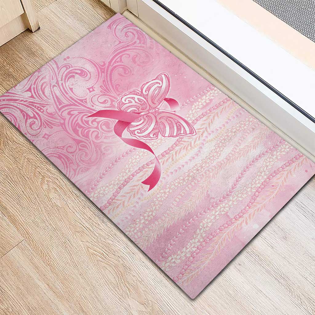Breast Cancer Awareness Rubber Doormat Maile Pikake Lokelani Crown Flower Lei Inspired